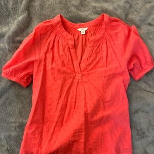 crown & ivy Coral Eyelet Split-Neck Short Sleeve Top